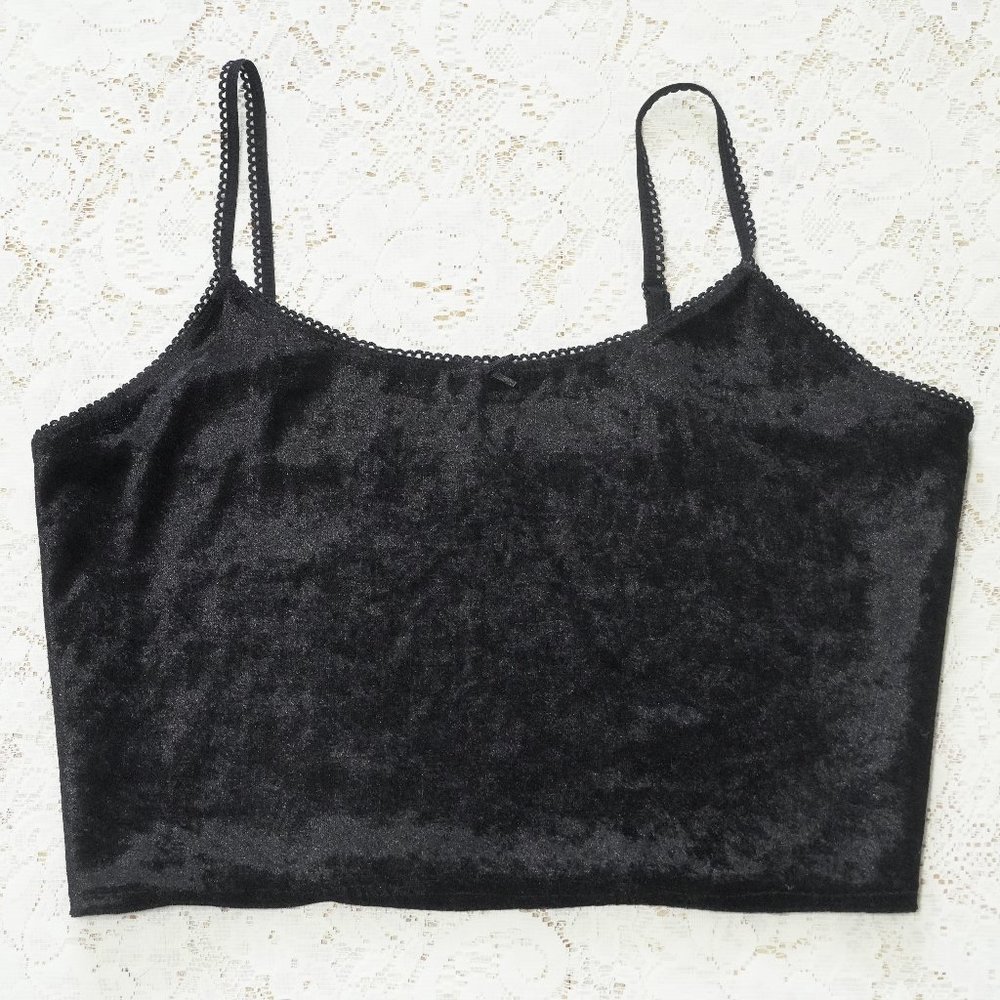 Canyon River Blues Velvet Cami Lace/Bow Crop Top